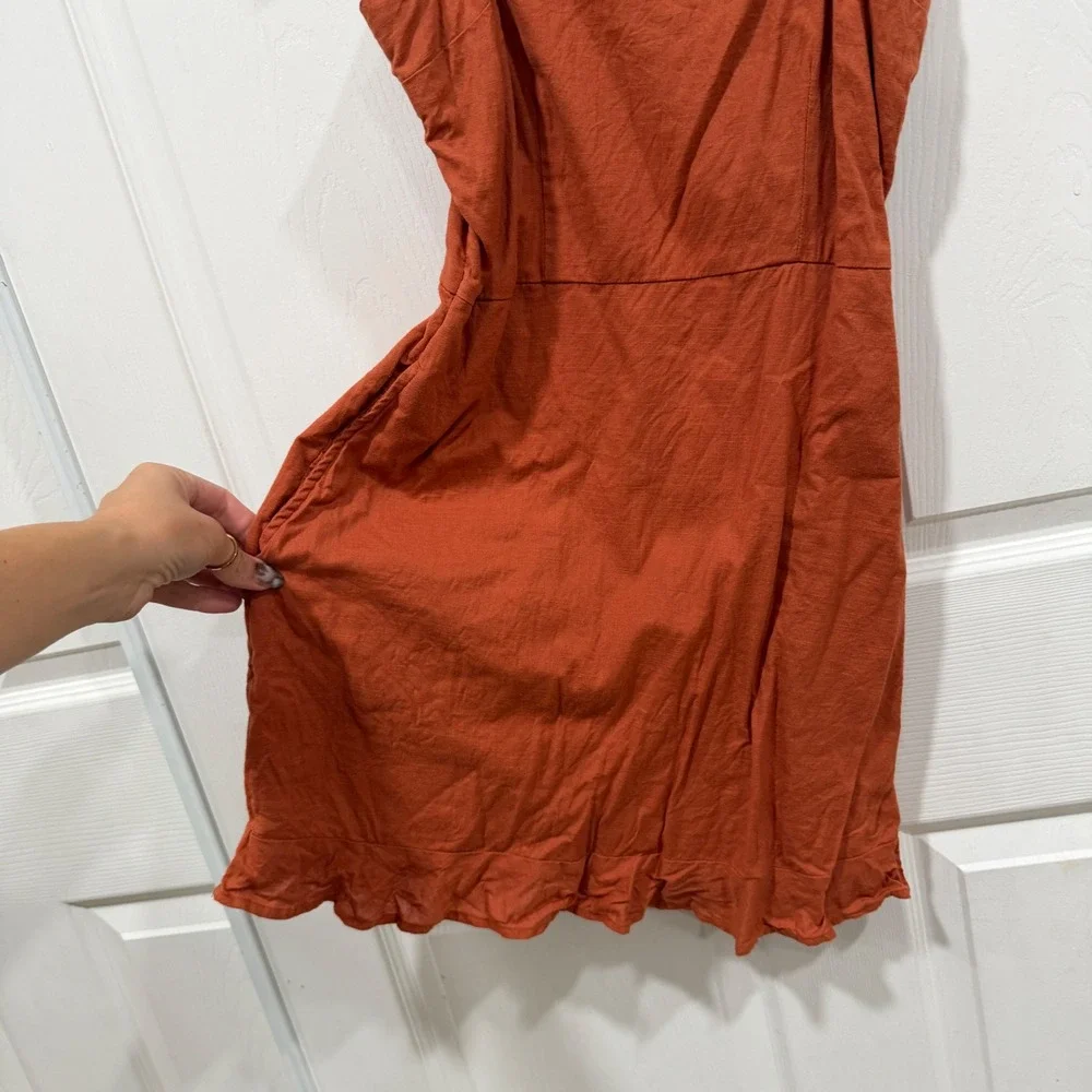 Abercrombie & Fitch Burnt Orange Tie Strap Smocked Mini Dress‎ with Pockets S